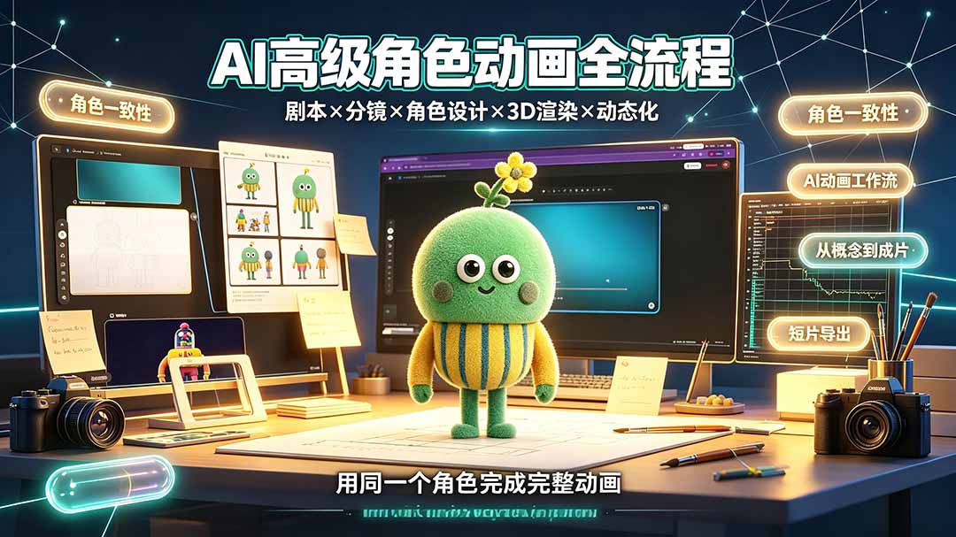 (19304期)AI高级角色动画全流程:剧本×分镜×角色设计×3D渲染×动态化,从概念到成片一站式教学