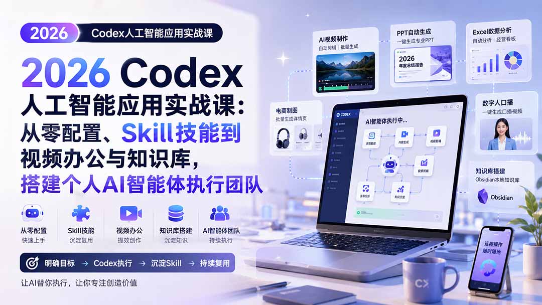 （20067期）2026 Codex人工智能应用实战课：从零配置、Skill技能到视频办公与知识库，搭建个人AI智能体执行团队网创吧-网创项目资源站-副业项目-创业项目-搞钱项目网创吧