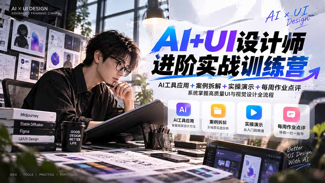 (20905期)【无水印】AI+UI设计师进阶训练营-第4期:AI工具应用+案例拆解+实操演示+作业点评,掌握高质量UI与视觉设计全流程-网创项目资源站-副业项目_创业项目_搞钱项目_网创项目资源平台