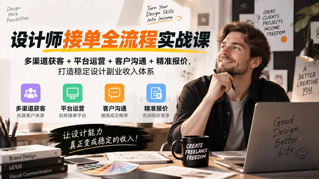(20563期)设计师接单全流程实战课-无水印|多渠道获客+平台运营+客户沟通+精准报价,打造稳定设计副业收入体系网创吧-网创项目资源站-副业项目-创业项目-搞钱项目网创吧