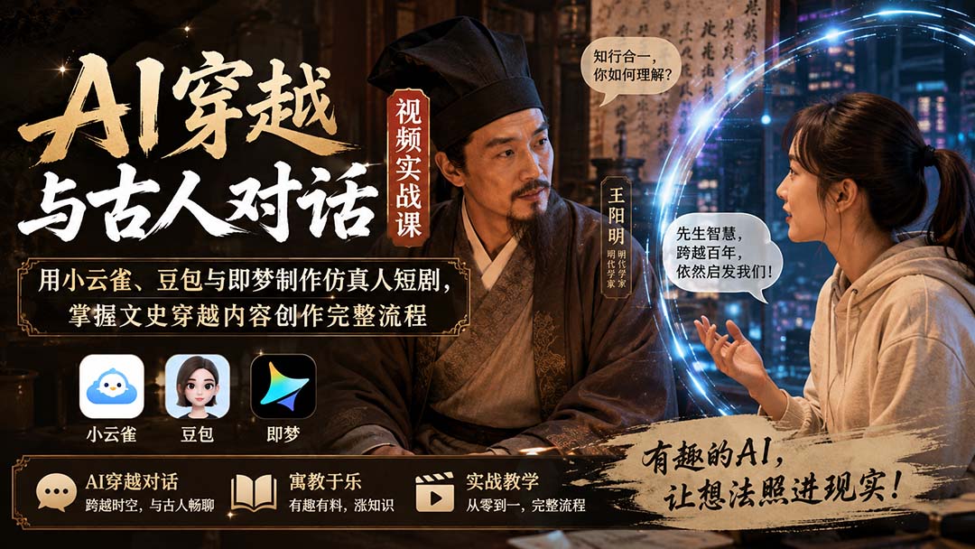 （20171期）AI穿越与古人对话视频实战课：用小云雀、豆包与即梦制作仿真人短剧，掌握文史穿越内容创作完整流程网创吧-网创项目资源站-副业项目-创业项目-搞钱项目网创吧