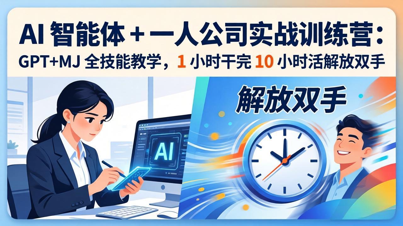 （17834期）AI 智能体 + 一人公司实战训练营：GPT+MJ 全技能教学，1 小时干完 10 小时活解放双手网创库-网创项目资源站-副业项目-创业项目-搞钱项目网创吧