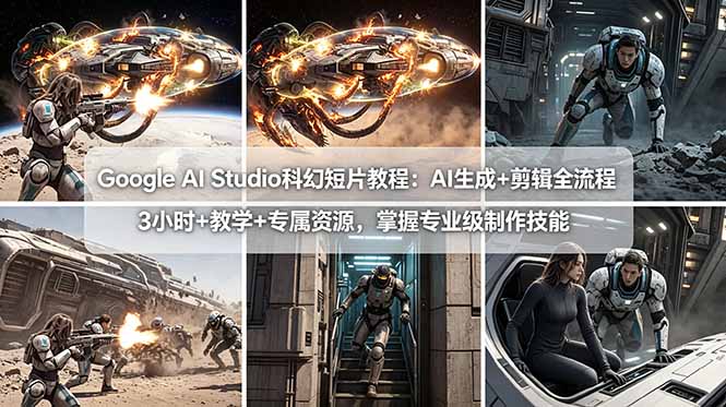 (18173期)Google AI Studio科幻短片教程:AI生成+剪辑全流程,3小时+教学+专属资源,掌握专业级制作技能