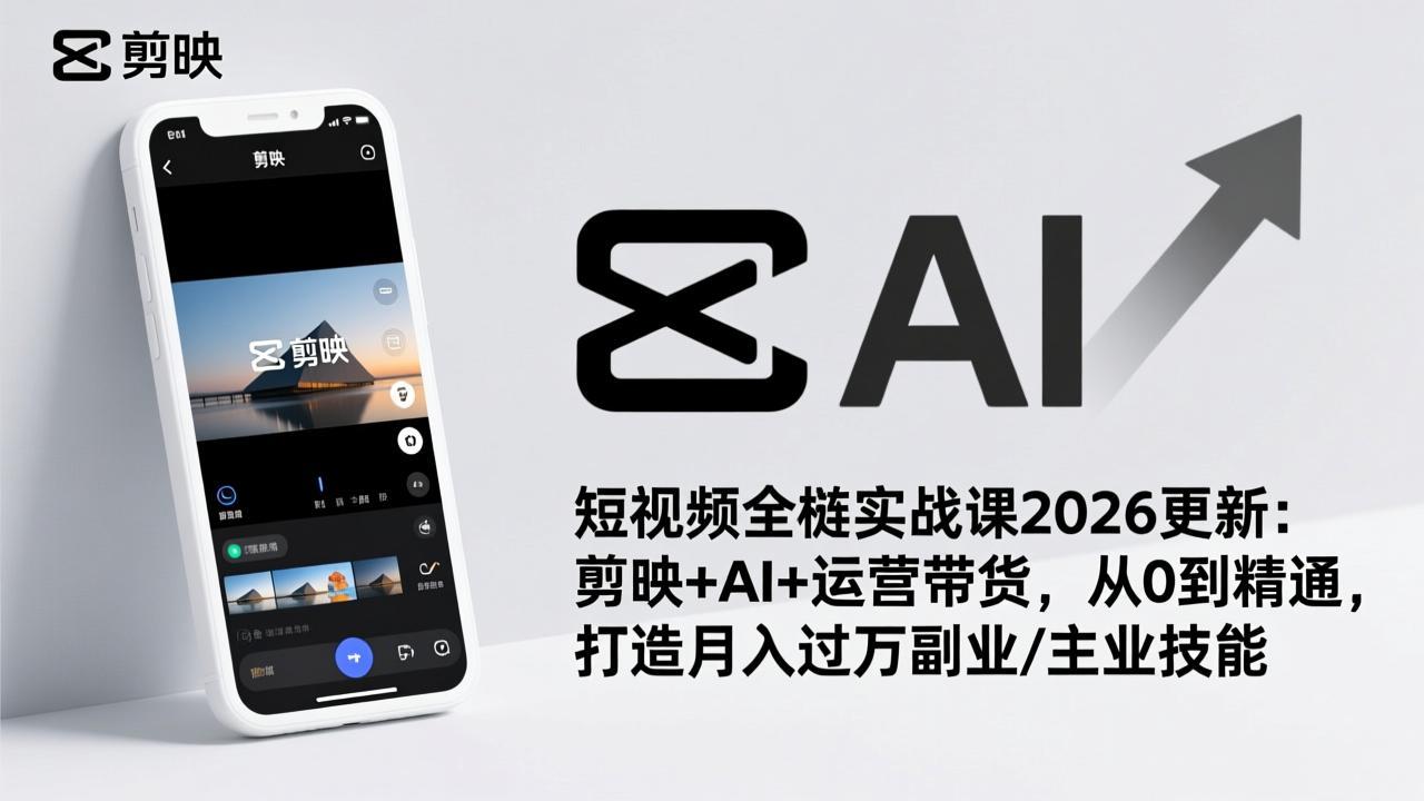 （17231期）短视频全栈实战课2026更新：剪映+AI+运营带货，从0到精通，打造月入过万副业/主业技能网创库-网创项目资源站-副业项目-创业项目-搞钱项目网创吧