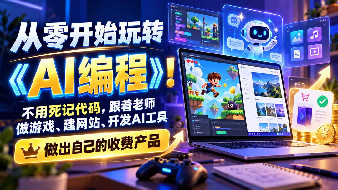 （21211期）从零开始玩转《AI编程》！不用死记代码，跟着老师做游戏、建网站、开发AI工具，最后完成自己的收费产品-网创项目资源站-副业项目_创业项目_搞钱项目_网创项目资源平台