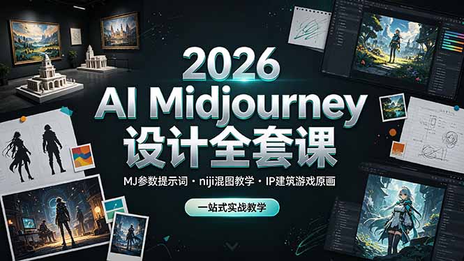(19209期)2026 AI Midjourney设计全套课,MJ参数提示词niji混图教学,IP建筑游戏原画一站式实战教学