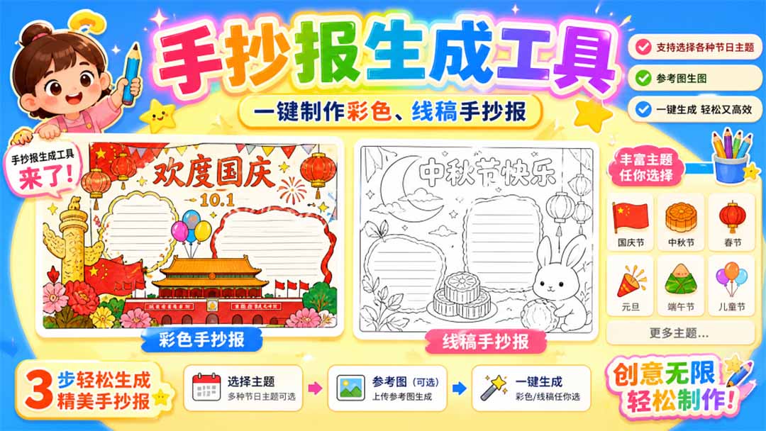 （20265期）手抄报批量生成工具来了，完全免费，告别豆包生图，这个高清无水印网创吧-网创项目资源站-副业项目-创业项目-搞钱项目网创吧