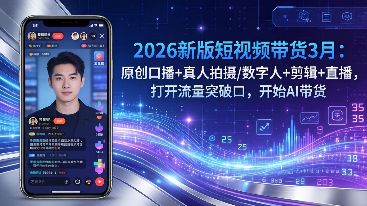 （17724期）2026新版短视频带货3月：原创口播+真人拍摄/数字人+剪辑+直播，打开流量突破口，开始AI带货网创库-网创项目资源站-副业项目-创业项目-搞钱项目网创吧