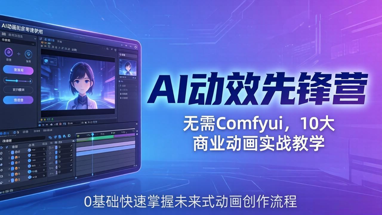 （18077期）AI 动效先锋营：无需Comfyui，10大商业动画实战教学，0基础快速掌握未来式动画创作流程网创吧-网创项目资源站-副业项目-创业项目-搞钱项目网创吧