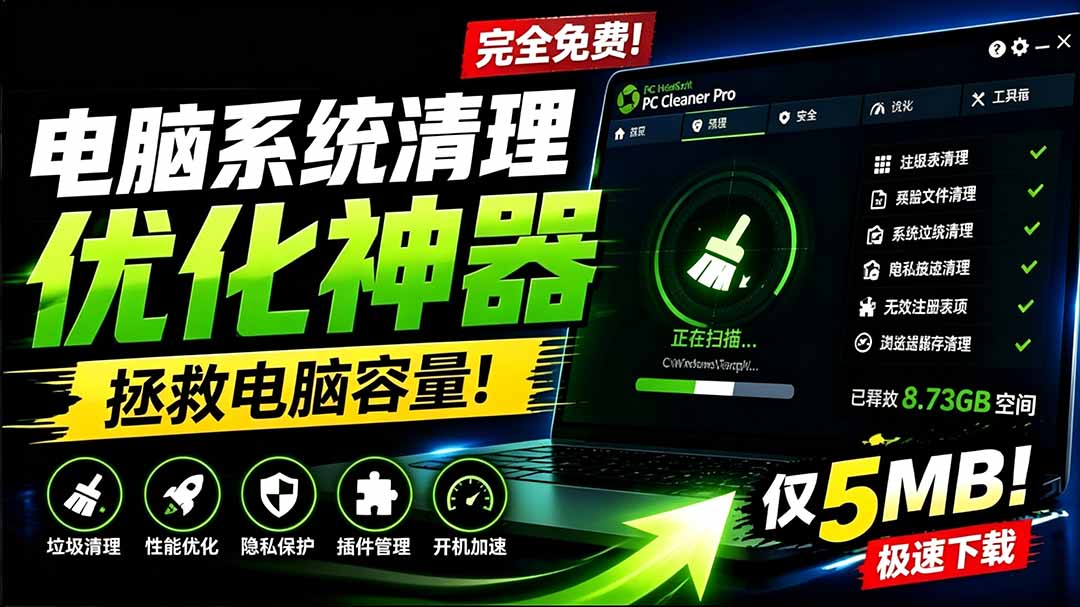 (19282期)轻松吊打Win系统自带工具!电脑清理优化神器,拯救电脑容量,仅5MB,完全免费使用 PC Cleaner Pro