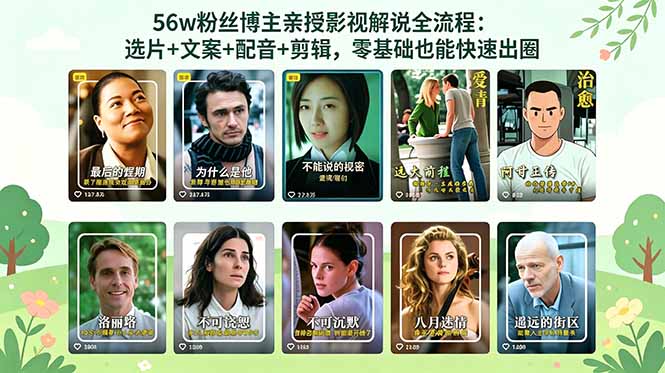 （18579期）56万粉丝博主亲授影视解说全流程：选片+文案+配音+剪辑，零基础也能快速出圈网创库-网创项目资源站-副业项目-创业项目-搞钱项目网创吧