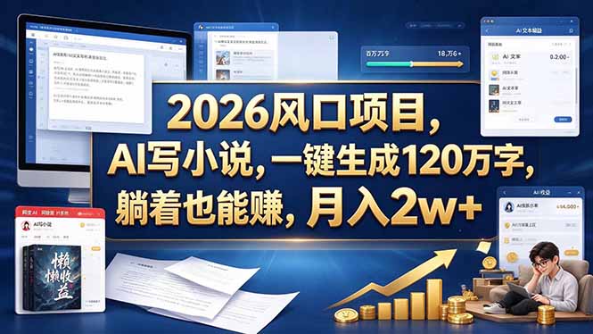 （20653期）2026 风口项目，AI 写小说，一键生成 120 万字，躺着也能赚，月入 2w +网创吧-网创项目资源站-副业项目-创业项目-搞钱项目网创吧
