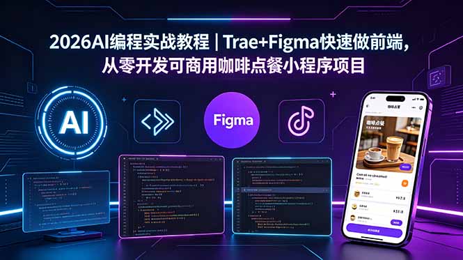 （18627期）2026AI编程实战教程｜Trae+Figma快速做前端，从零开发可商用咖啡点餐小程序项目网创吧-网创项目资源站-副业项目-创业项目-搞钱项目网创吧