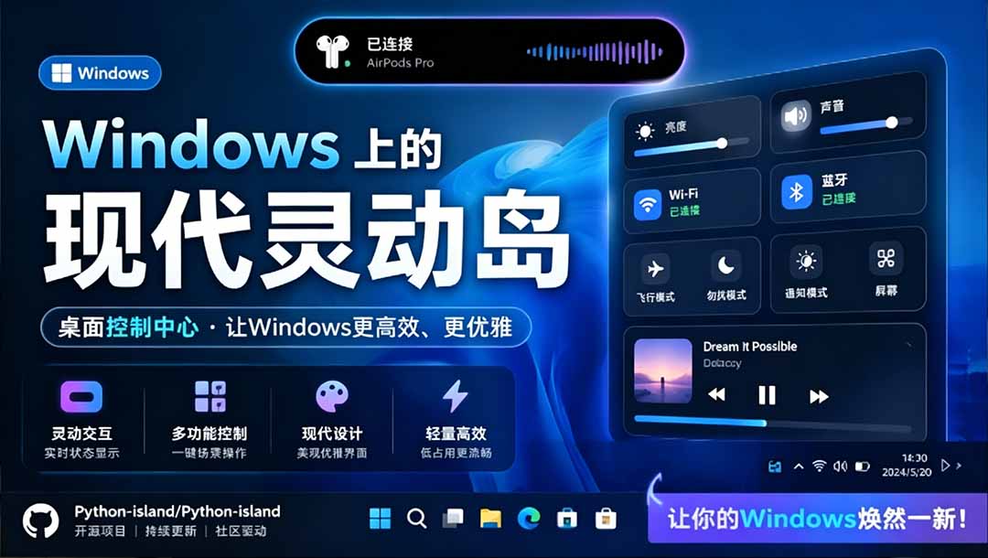 （19104期）Windows也能拥有桌面灵动岛！现代化的系统控制中心，让你的电脑多个黑刘海，PyIsland网创吧-网创项目资源站-副业项目-创业项目-搞钱项目网创吧