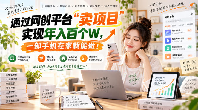 （20658期）网创平台“卖项目”实现年入百万，一部手机在家就能做！网创吧-网创项目资源站-副业项目-创业项目-搞钱项目网创吧
