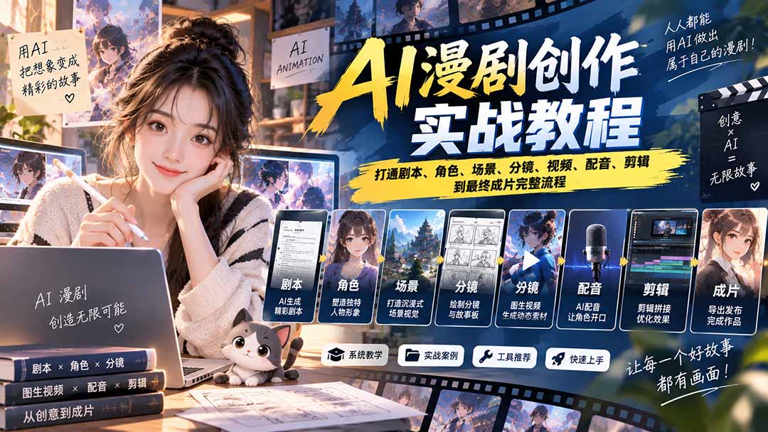 （20597期）2026 AI漫剧创作实战教程：打通剧本、角色、场景、分镜、视频、配音、剪辑到最终成片完整流程网创吧-网创项目资源站-副业项目-创业项目-搞钱项目网创吧