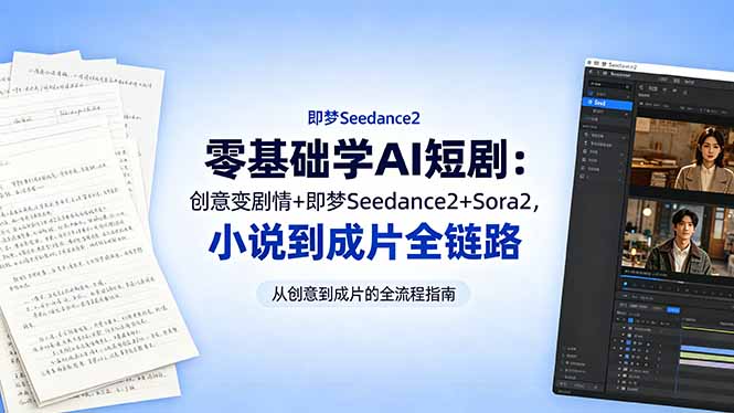 （18537期）零基础学AI短剧：创意变剧情+即梦Seedance2+Sora2，小说到成片全链路网创吧-网创项目资源站-副业项目-创业项目-搞钱项目网创吧