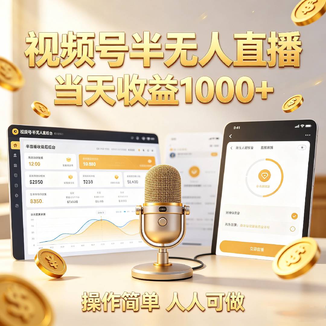 视频号半无人直播，当天收益1000+，操作简单 人人可做网创吧-网创项目资源站-副业项目-创业项目-搞钱项目网创吧