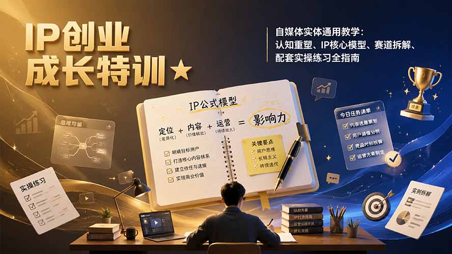 (19567期)IP创业成长特训★自媒体实体通用教学:认知重塑、IP核心模型、赛道拆解、配套实操练习全指南