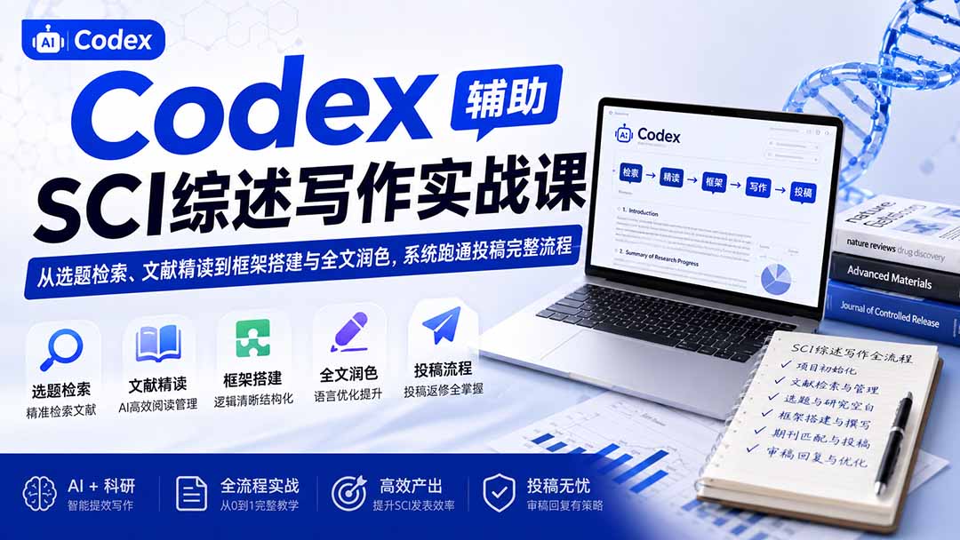 (19951期)Codex辅助SCI综述写作实战课——从选题检索、文献精读到框架搭建与全文润色,系统跑通投稿完整流程网创吧-网创项目资源站-副业项目-创业项目-搞钱项目网创吧