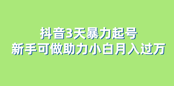 (6177期)抖音3天暴力起号新手可做助力小白月入过万