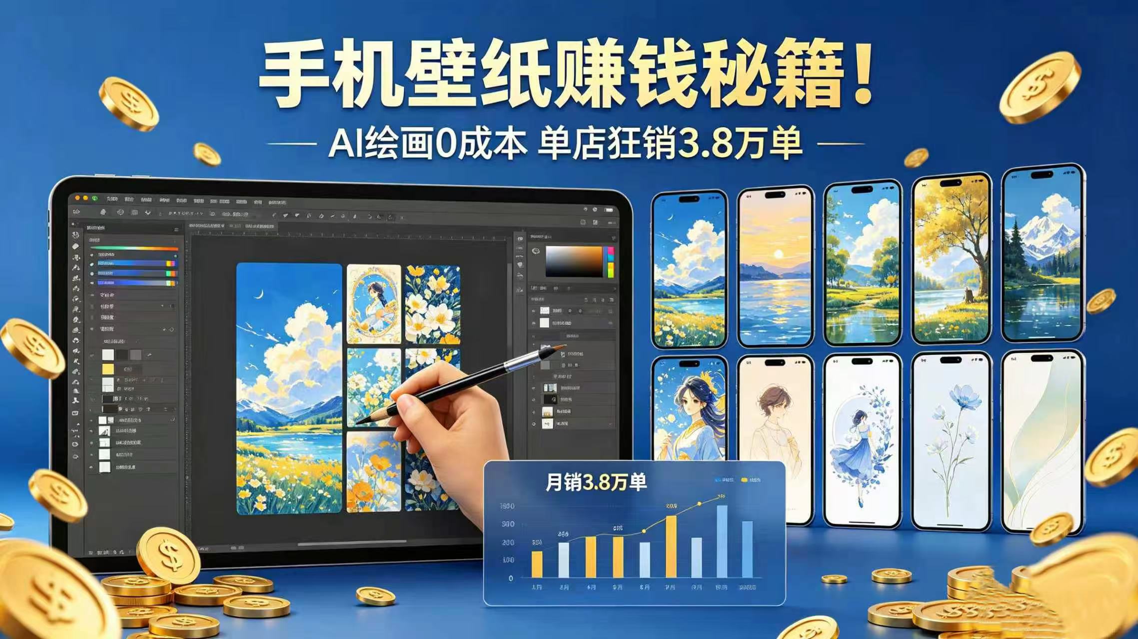 手机壁纸赚钱秘籍！AI 绘画 0 成本 单店狂销 3.8 万单网创吧-网创项目资源站-副业项目-创业项目-搞钱项目网创吧