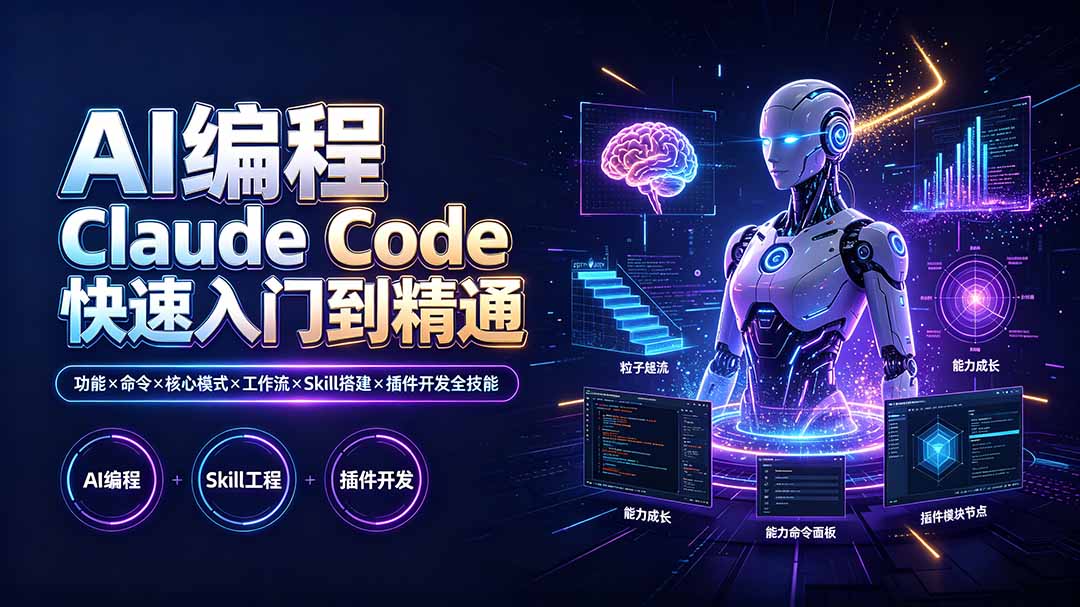 (19306期)AI编程 Claude Code快速入门到精通:功能×命令×核心模式×工作流×Skill搭建×插件开发全技能