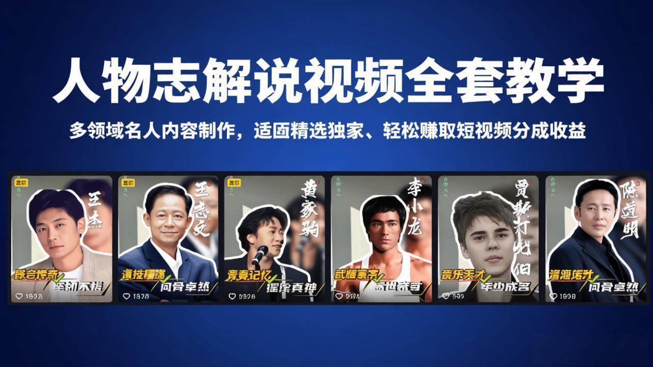 (18205期)人物志解说视频全套教学,多领域名人内容制作,适配精选独家,轻松赚取短视频分成收益