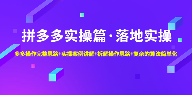 (4947期)拼多多实操篇·落地实操 完整思路+实操案例+拆解操作思路+复杂的算法简单化