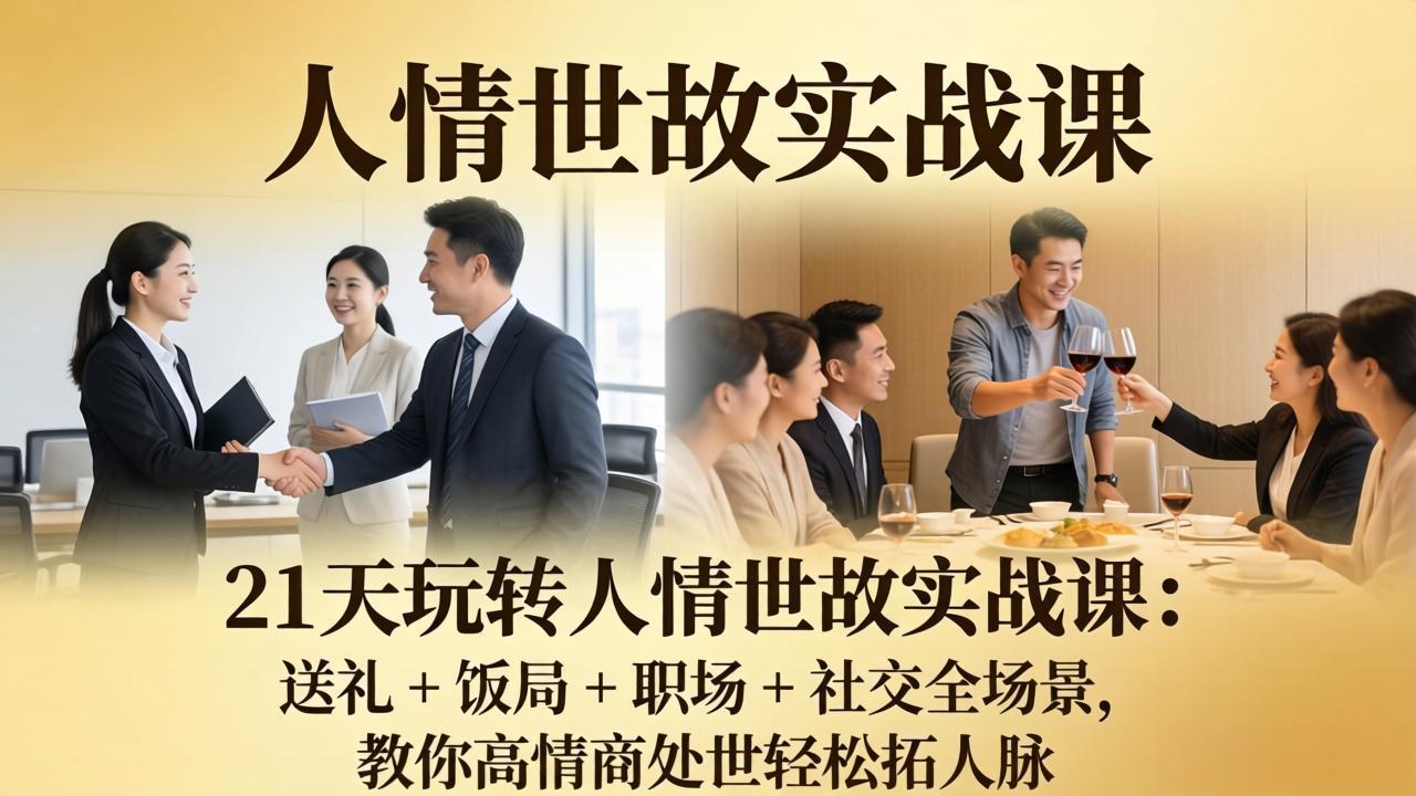 （17968期）21 天玩转人情世故实战课：送礼 + 饭局 + 职场 + 社交全场景，教你高情商处世轻松拓人脉网创库-网创项目资源站-副业项目-创业项目-搞钱项目网创吧
