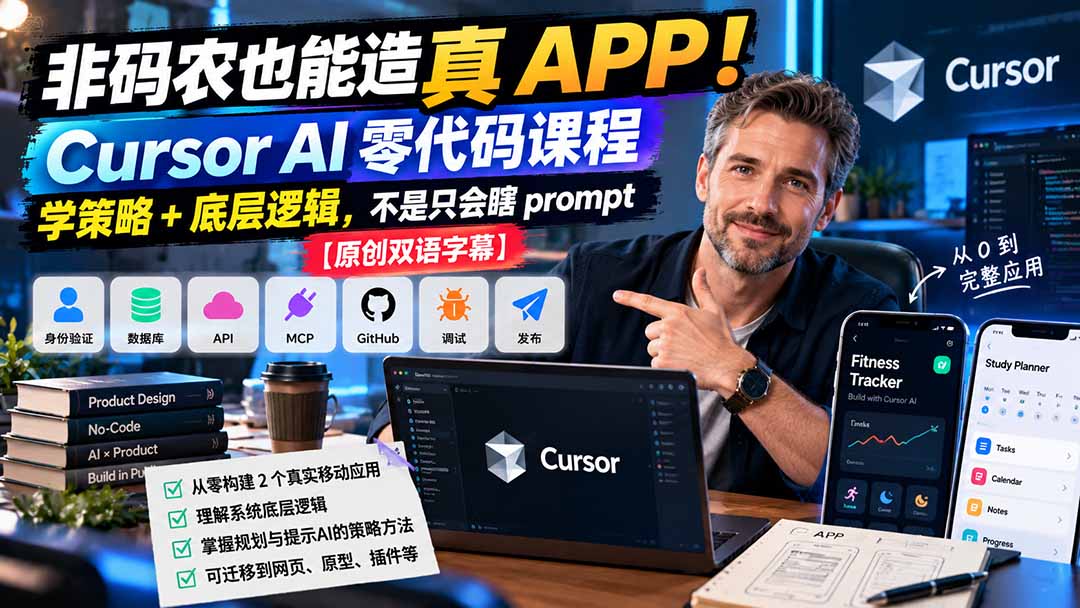 （20810期）非码农也能造真 APP！Cursor AI 零代码课程：学策略 + 底层逻辑，不是只会瞎 prompt【原创双语字幕】网创库-网创项目资源站-副业项目-创业项目-搞钱项目网创吧