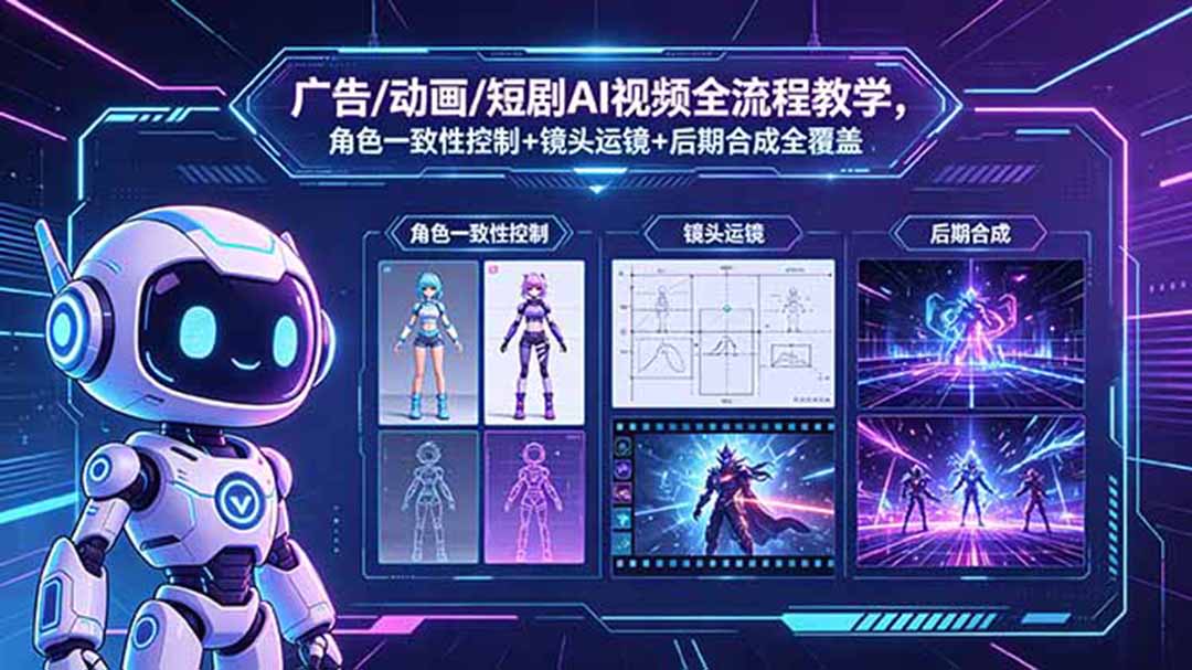 (18455期)广告/动画/短剧AI视频全流程教学,角色一致性控制+镜头运镜+后期合成全覆盖网创吧-网创项目资源站-副业项目-创业项目-搞钱项目网创吧