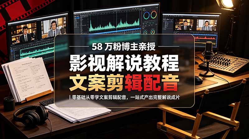 (19160期)58 万粉博主荧幕春秋亲授影视解说教程|零基础从零学文案剪辑配音,一站式产出完整解说成片