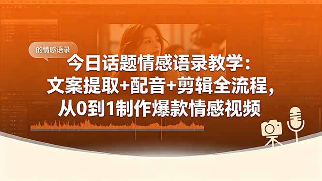 (18719期)今日话题情感语录教学:文案提取+配音+剪辑全流程,从0到1制作爆款情感视频