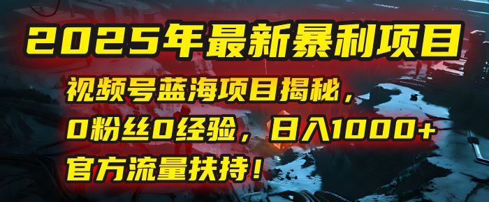 2025年最新暴利项目:视频号蓝海项目揭秘,0粉丝0经验,日入1000+,官方流量扶持!网创吧-网创项目资源站-副业项目-创业项目-搞钱项目网创吧