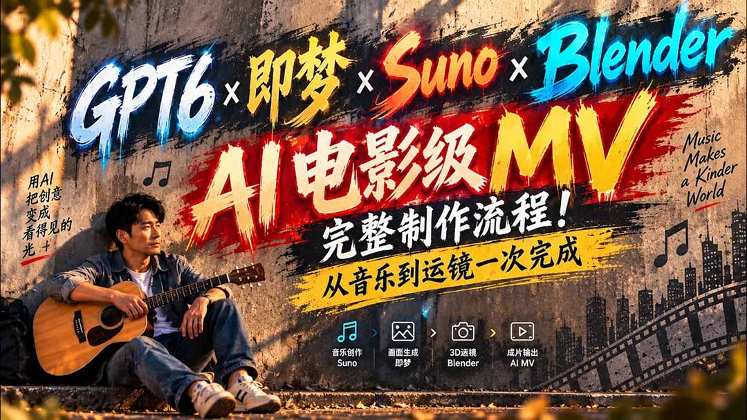 （20587期）【无水印】GPT6×即梦×Suno×Blender｜AI电影级MV完整制作流程！从音乐到运镜一次完成网创吧-网创项目资源站-副业项目-创业项目-搞钱项目网创吧