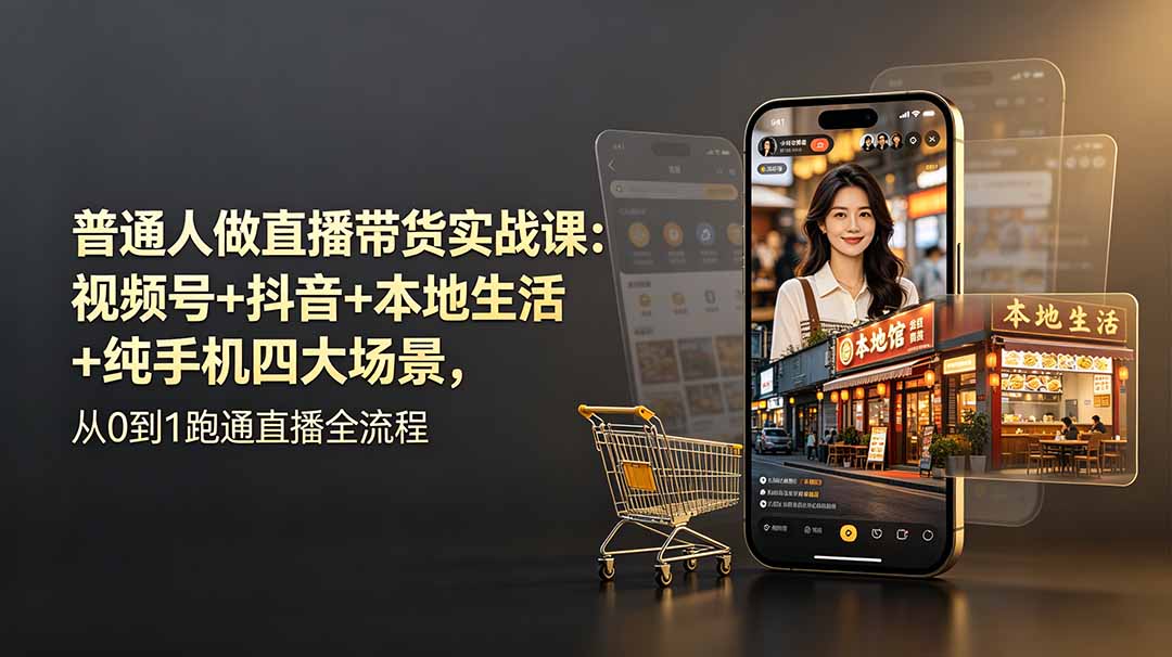 (19111期)普通人做直播带货实战课:视频号+抖音+本地生活+纯手机四大场景,从0到1跑通直播全流程