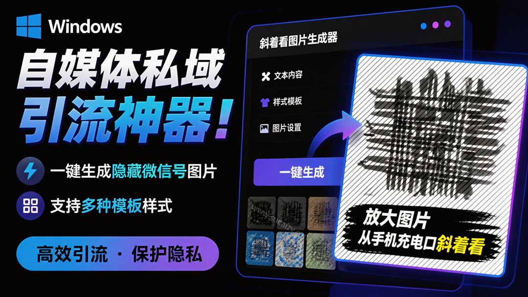 (19695期)Windows自媒体私域引流神器!一键生成隐藏微信号图片,支持多种模板样式,完全免费 隐图工坊网创吧-网创项目资源站-副业项目-创业项目-搞钱项目网创吧