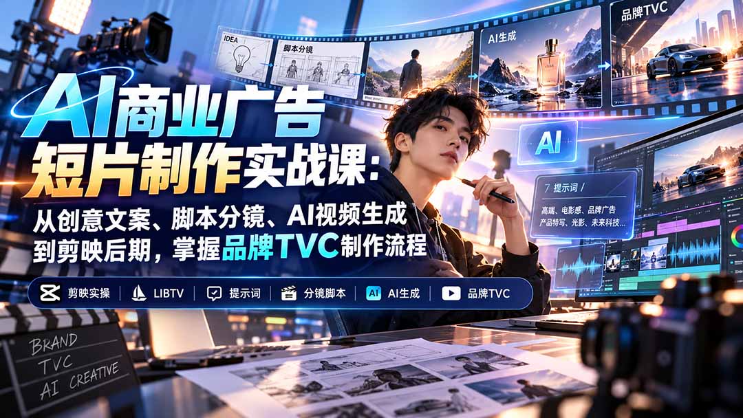 (20863期)AI商业广告短片制作实战课:从创意文案、脚本分镜、AI视频生成到剪映后期,掌握品牌TVC制作流程-网创项目资源站-副业项目_创业项目_搞钱项目_网创项目资源平台