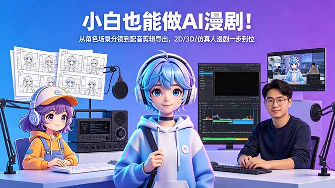 (18343期)小白也能做AI漫剧!从角色场景分镜到配音剪辑导出,2D/3D/仿真人漫剧一步到位