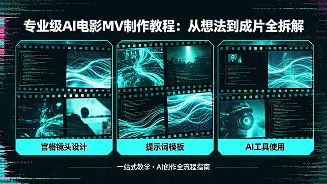 (18295期)专业级AI电影MV制作教程,从想法到成片全拆解,宫格镜头+提示词模板+AI工具一站式教学