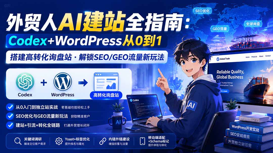 （20003期）外贸人AI建站全指南：Codex+WordPress从0到1·搭建高转化询盘站·解锁SEO/GEO流量新玩法-更新8月网创吧-网创项目资源站-副业项目-创业项目-搞钱项目网创吧
