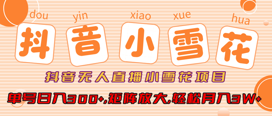 抖音无人直播,小雪花项目,单号日入300+,矩阵放大,轻松月入3W+网创吧-网创项目资源站-副业项目-创业项目-搞钱项目网创吧
