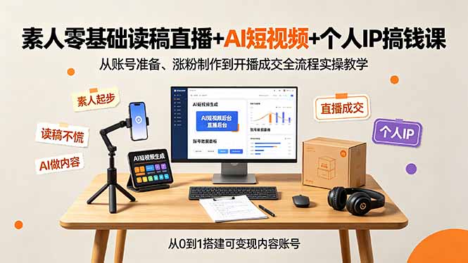 （19232期）素人零基础读稿直播+AI短视频+个人IP搞钱课，从账号准备、涨粉制作到开播成交全流程实操教学网创吧-网创项目资源站-副业项目-创业项目-搞钱项目网创吧