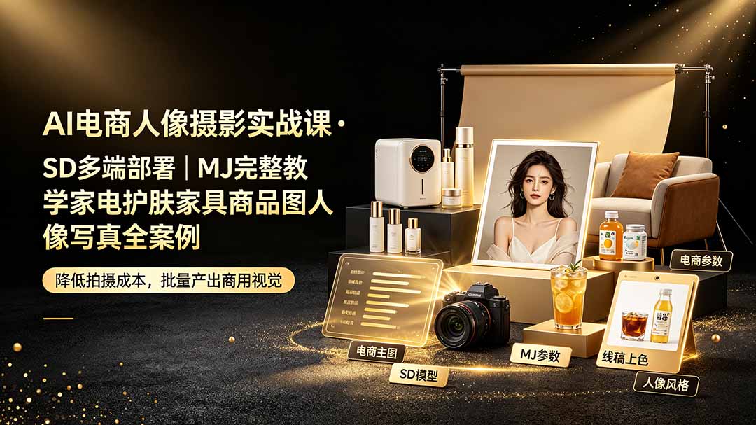（19262期）AI电商人像摄影实战课·SD多端部署｜MJ完整教学｜家电护肤家具商品图人像写真全案例网创库-网创项目资源站-副业项目-创业项目-搞钱项目网创吧