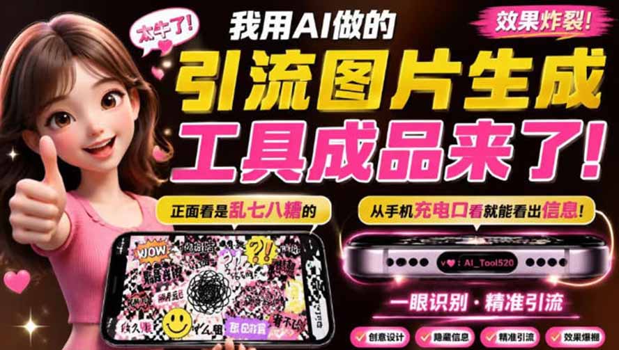 （20183期）自媒体引流工具来了，把你的微信藏到图片中，正面看是乱七八糟的乱码，手机平躺从充电口看就能看出实际内容网创吧-网创项目资源站-副业项目-创业项目-搞钱项目网创吧