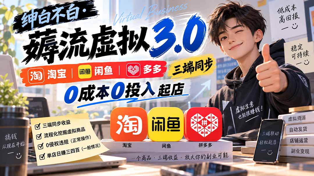 （20400期）绅白不白·薅流虚拟3.0丨淘宝闲鱼多多三端同步丨0成本0投入起店（更新）网创吧-网创项目资源站-副业项目-创业项目-搞钱项目网创吧