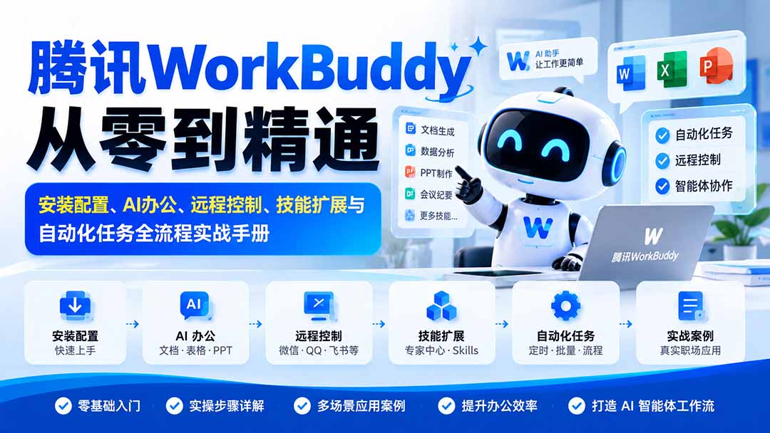 (20977期)腾讯WorkBuddy从零到精通:安装配置、AI办公、远程控制、技能扩展与自动化任务全流程实战手册-网创项目资源站-副业项目_创业项目_搞钱项目_网创项目资源平台