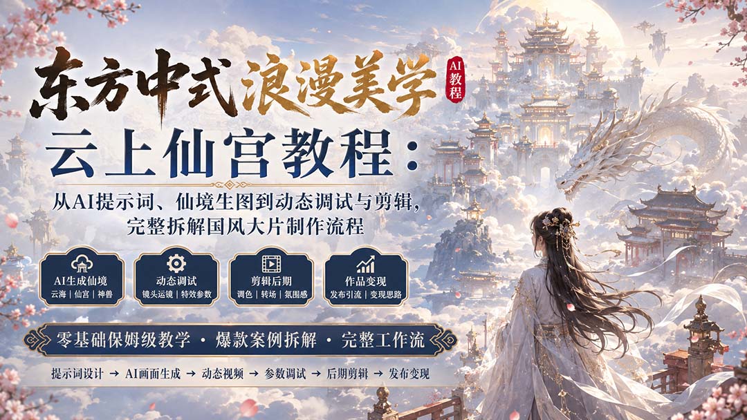（20147期）东方中式浪漫美学云上仙宫教程：从AI提示词、仙境生图到动态调试与剪辑，完整拆解国风大片制作流程网创吧-网创项目资源站-副业项目-创业项目-搞钱项目网创吧
