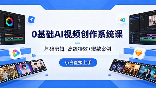 (18354期)0基础AI视频创作系统课,基础剪辑+高级特效+爆款案例,小白直接上手网创库-网创项目资源站-副业项目-创业项目-搞钱项目网创吧